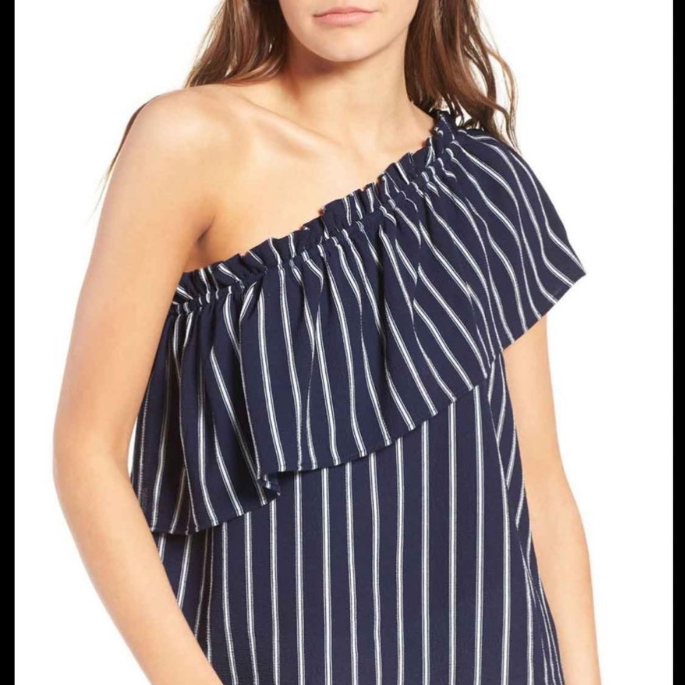 Off the shoulder Navy Blue And White stripe top